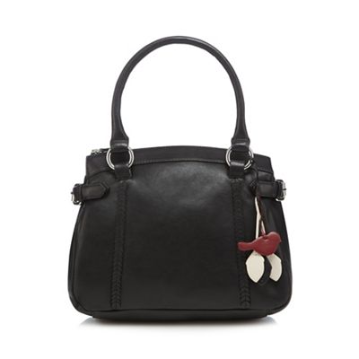 Black bird charm leather grab bag